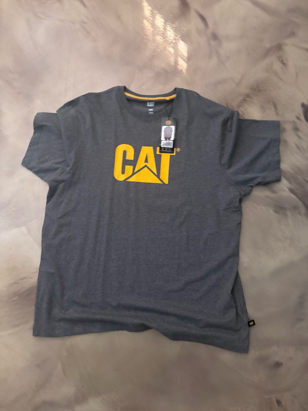 Men’s Short Sleeve Logo T‑Shirt in Charcoal with Yellow Print CAT